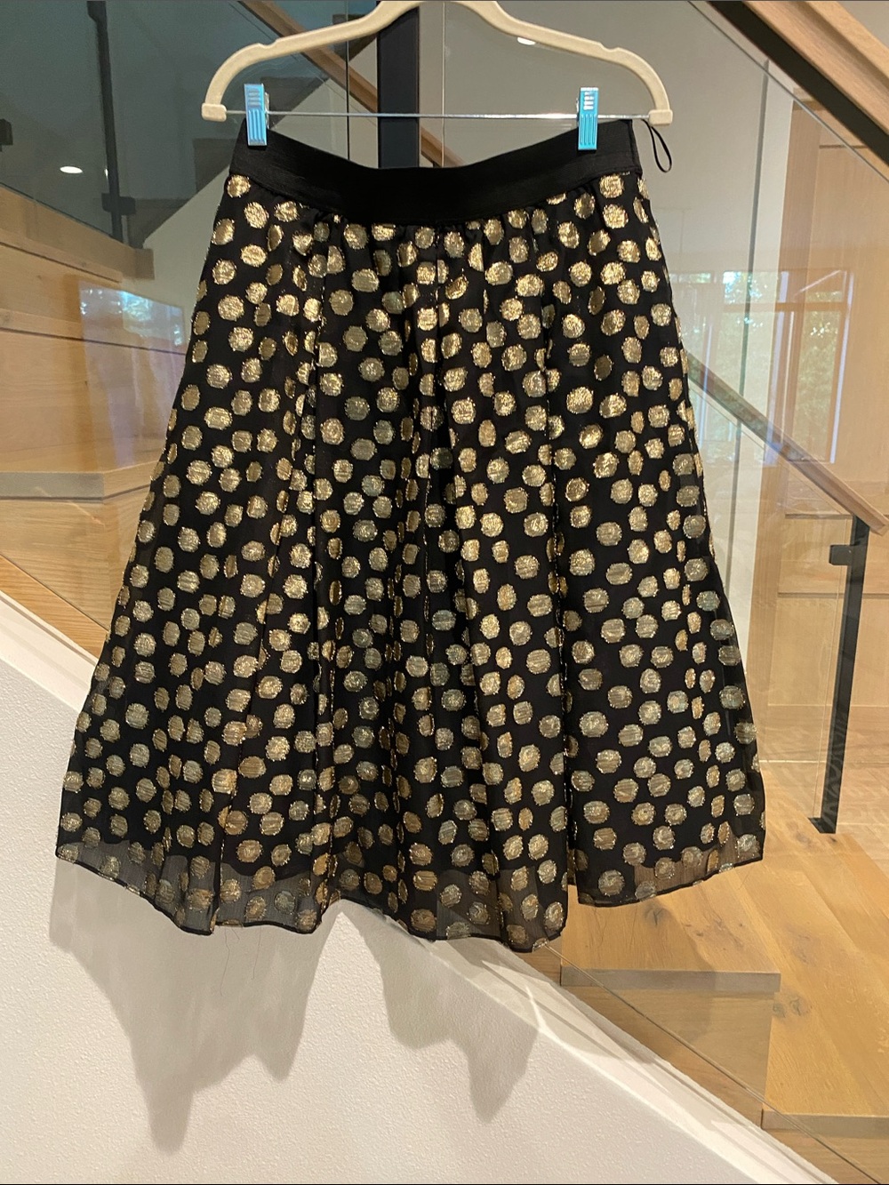 Ronni Nicole Black Skater Skirt with Gold Polka Dot Print